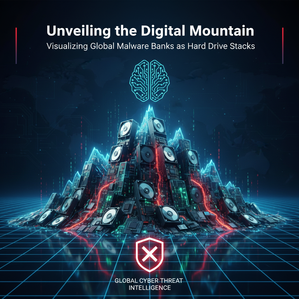 Unveiling the Digital Mountain: Visualizing Global Malware Banks as Hard Drive Stacks